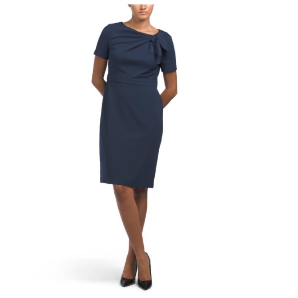 LONDON TIMES Tie Neck Sheath Dress